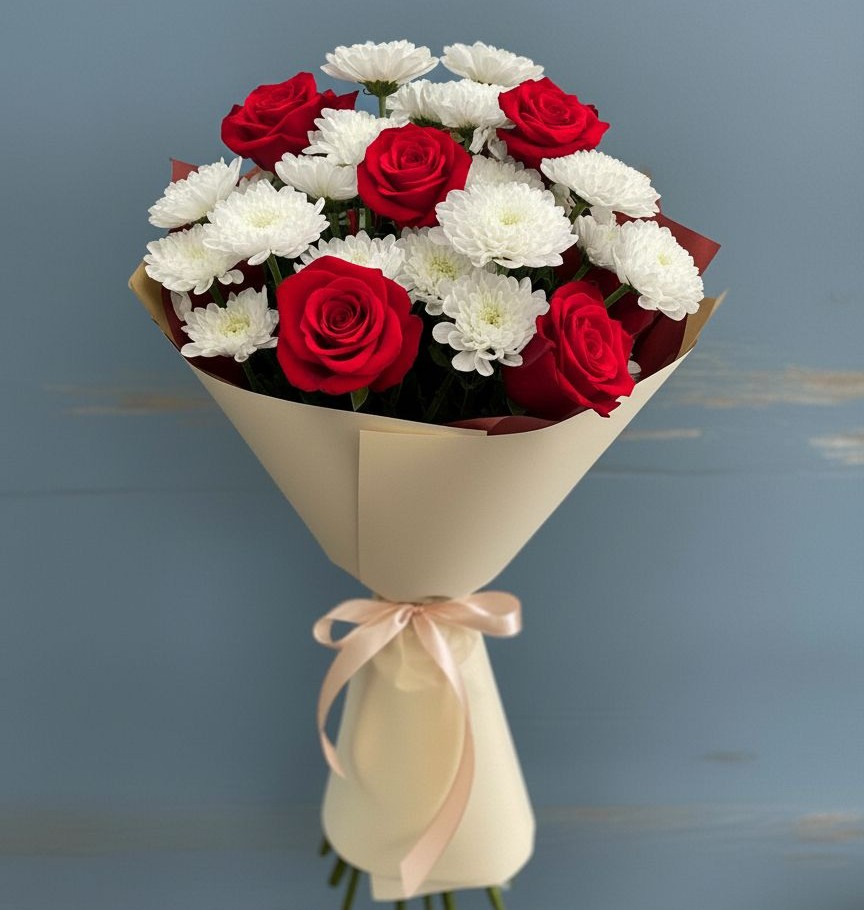 Букет цветов из: Розы и Хризантемы в Качалинской