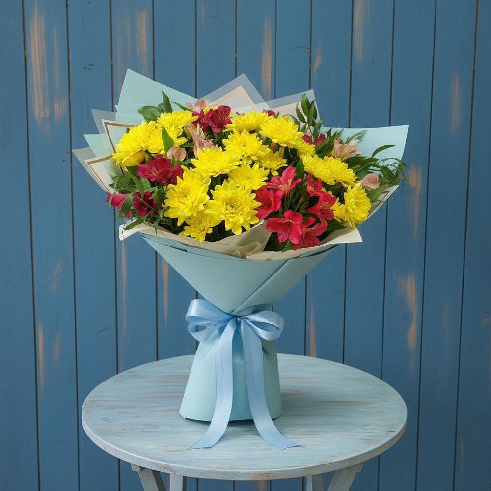 Букет цветов из: Альстромерии и Хризантемы в Качалинской