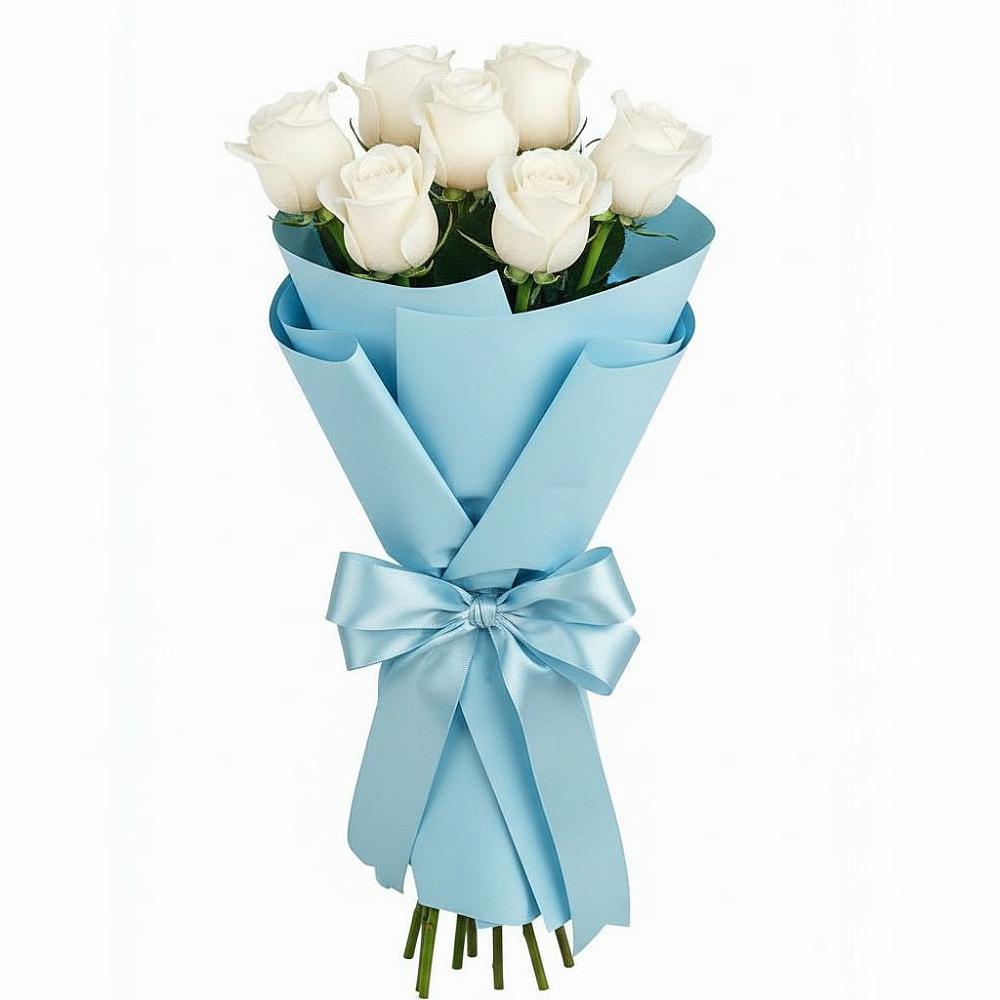 Букет 7 белых роз Проуд в Качалинской