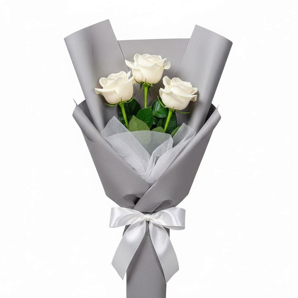 Букет 3 белые розы в Качалинской
