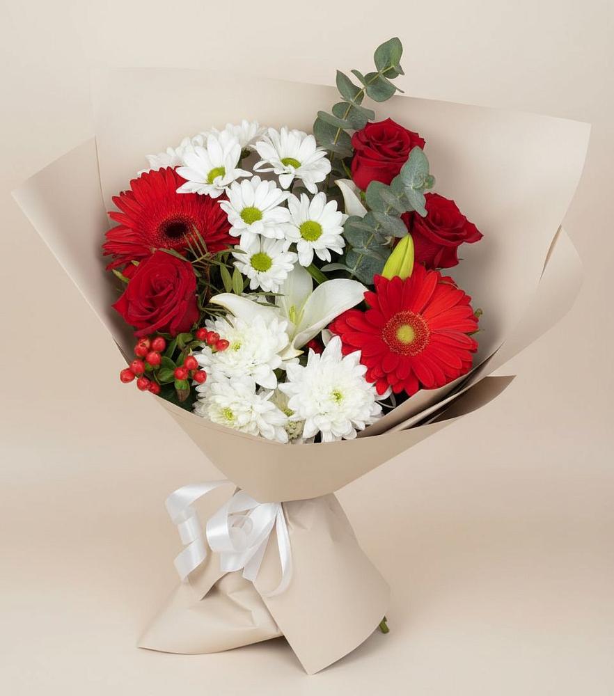 Букет цветов из: Розы, Хризантемы, Герберы и Лилии в Качалинской