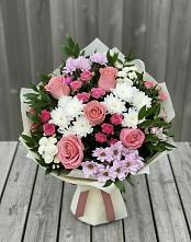 Букет цветов из:  Альстромерии, Гвоздики, Розы и Хризантемы в Качалинской