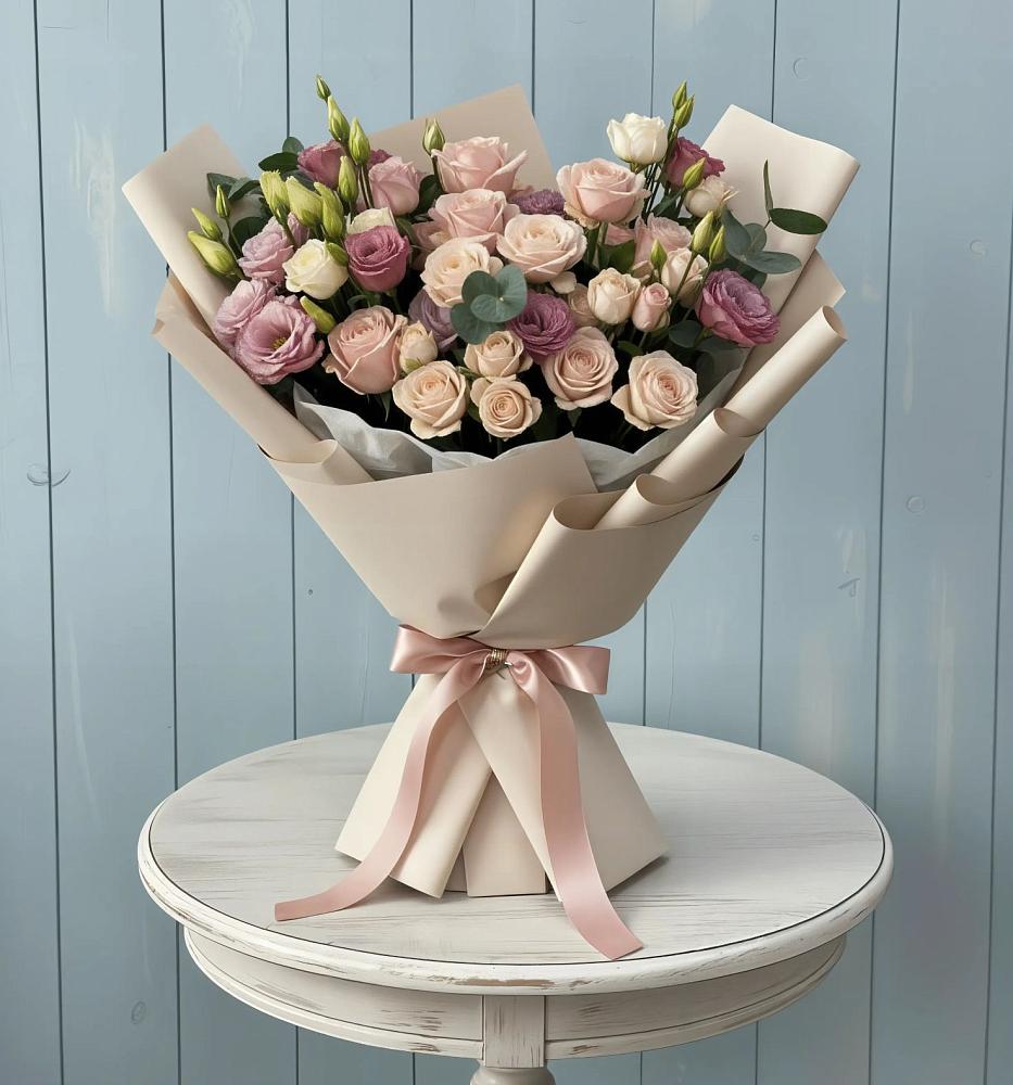 Букет цветов из: Розы и Лизиантусы в Качалинской