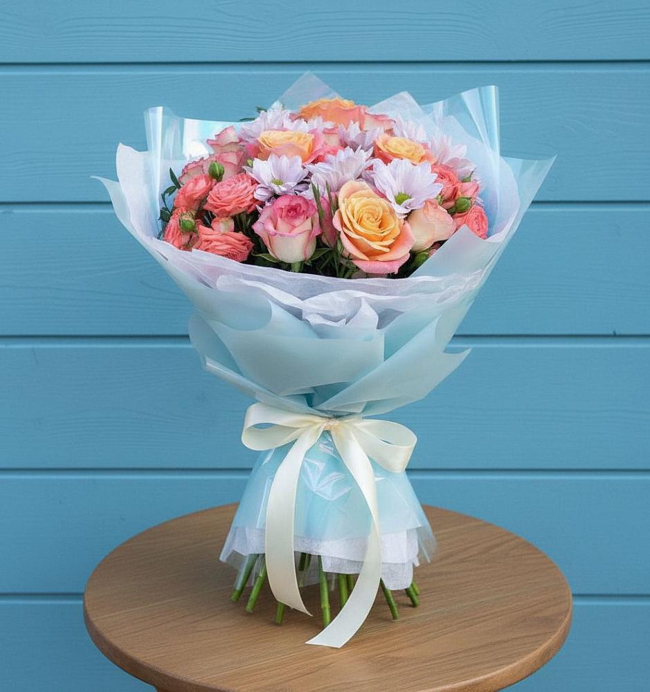 Букет цветов из: Хризантемы и Розы в Качалинской